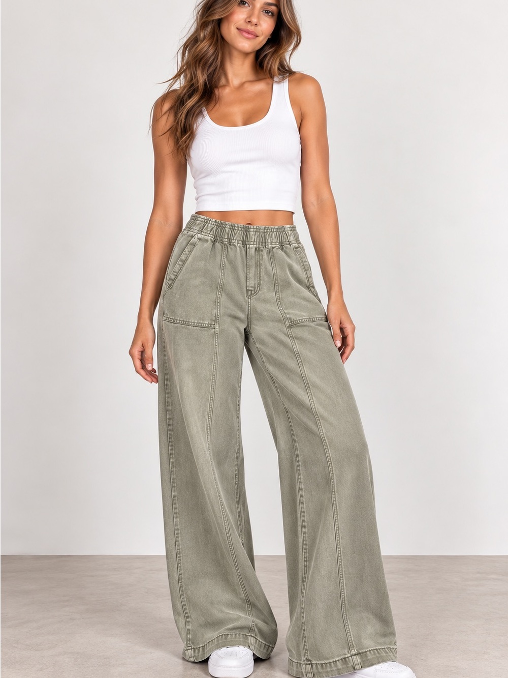 GAP Wide-Leg Utility Jeans - Olive Green